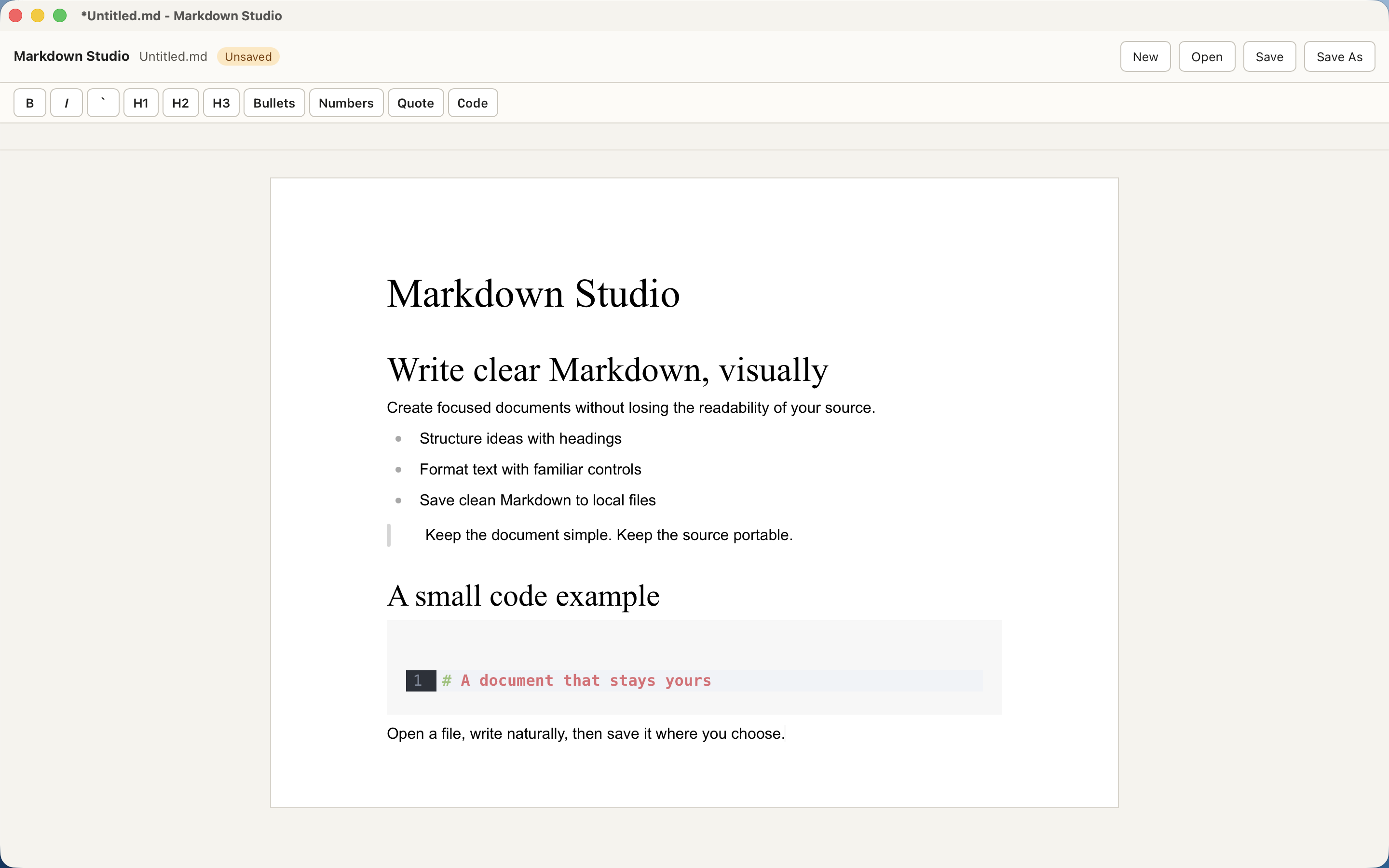 Markdown Studio editing a local Markdown document