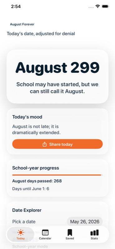 Still August app main screen